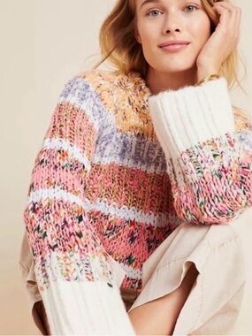 NWT Anthropologie Chunky Knit Alpaca Blend Striped Sweater Size Small